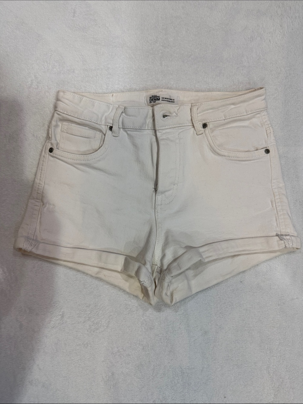 Zara Cream High-Rise Denim Shorts